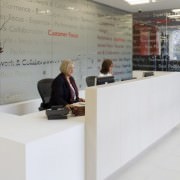 corian reception desk with tiled front